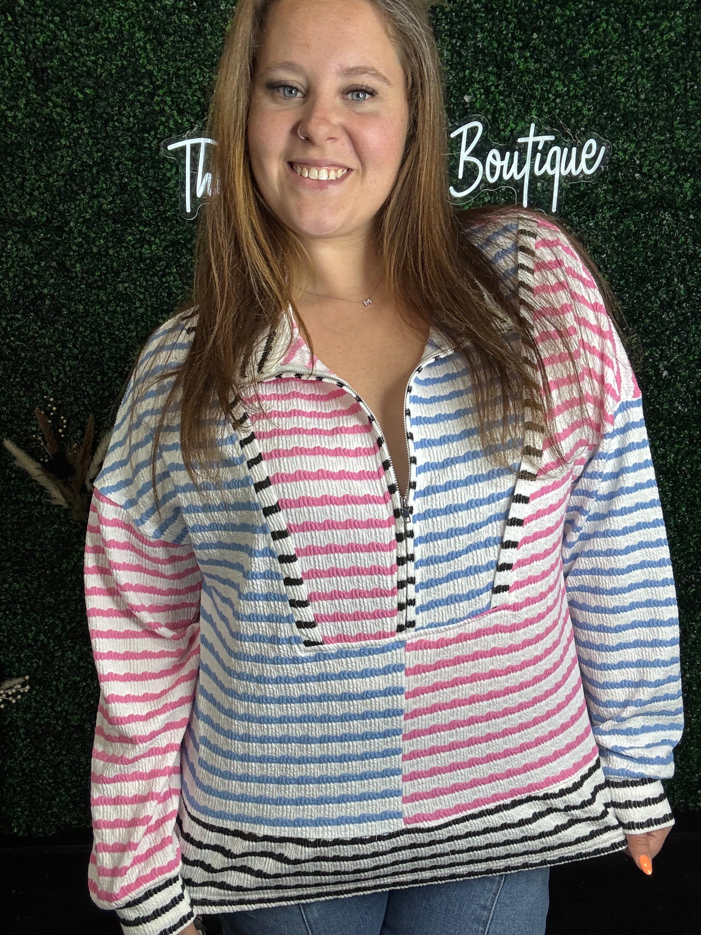 Half Zip Drop Shoulder Long Sleeve