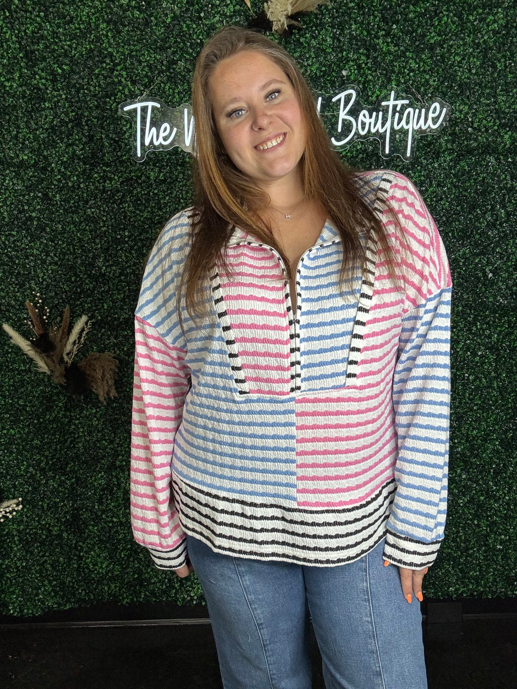 Half Zip Drop Shoulder Long Sleeve