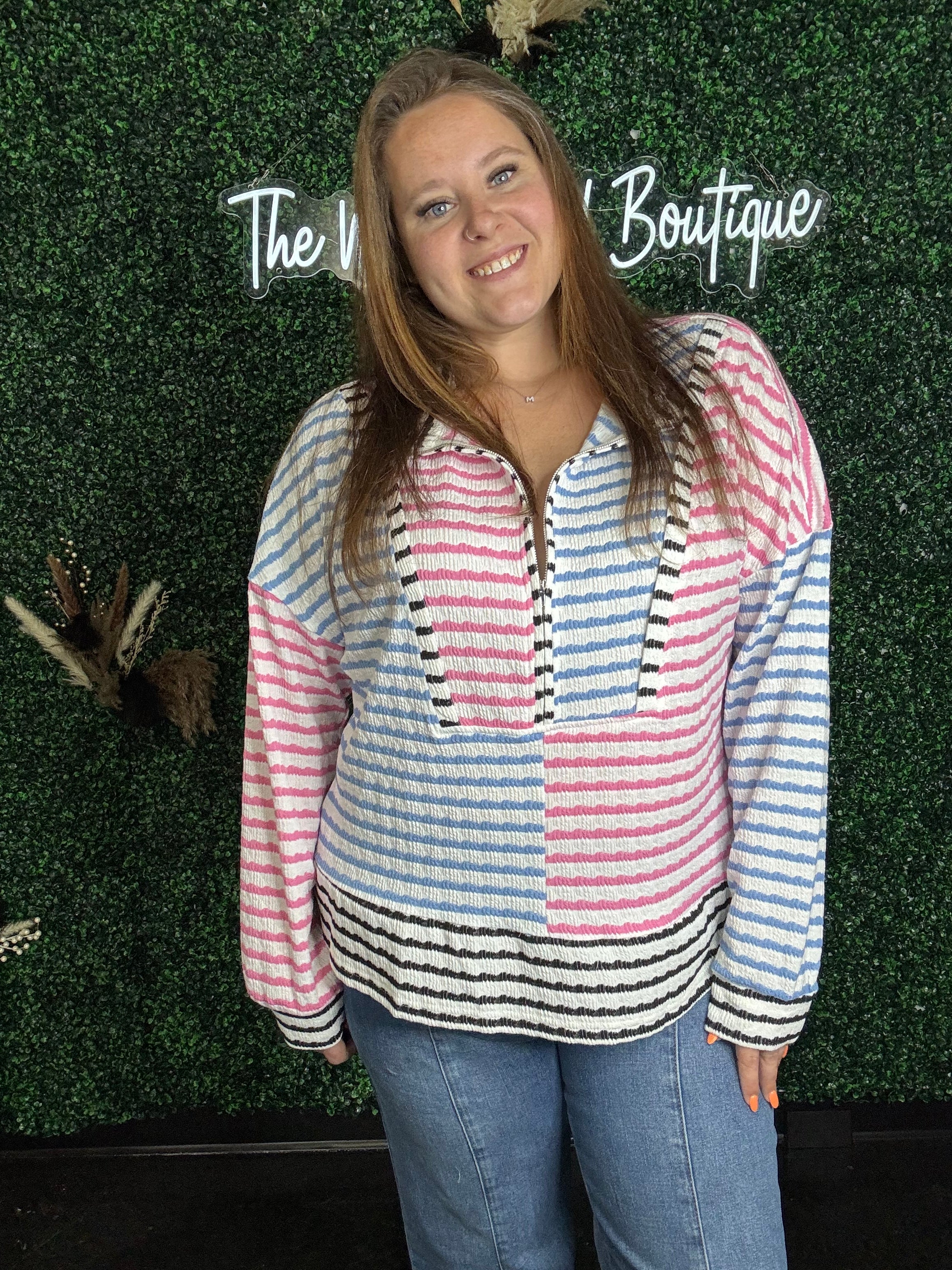 Half Zip Drop Shoulder Long Sleeve