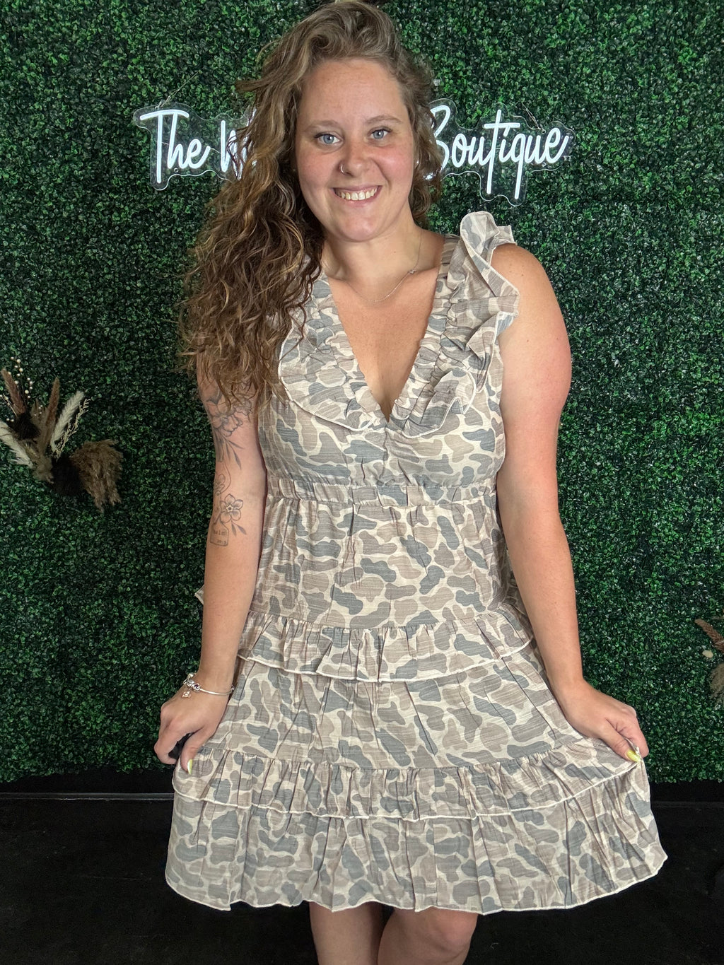 Camo Ruffle Sleeve Dress